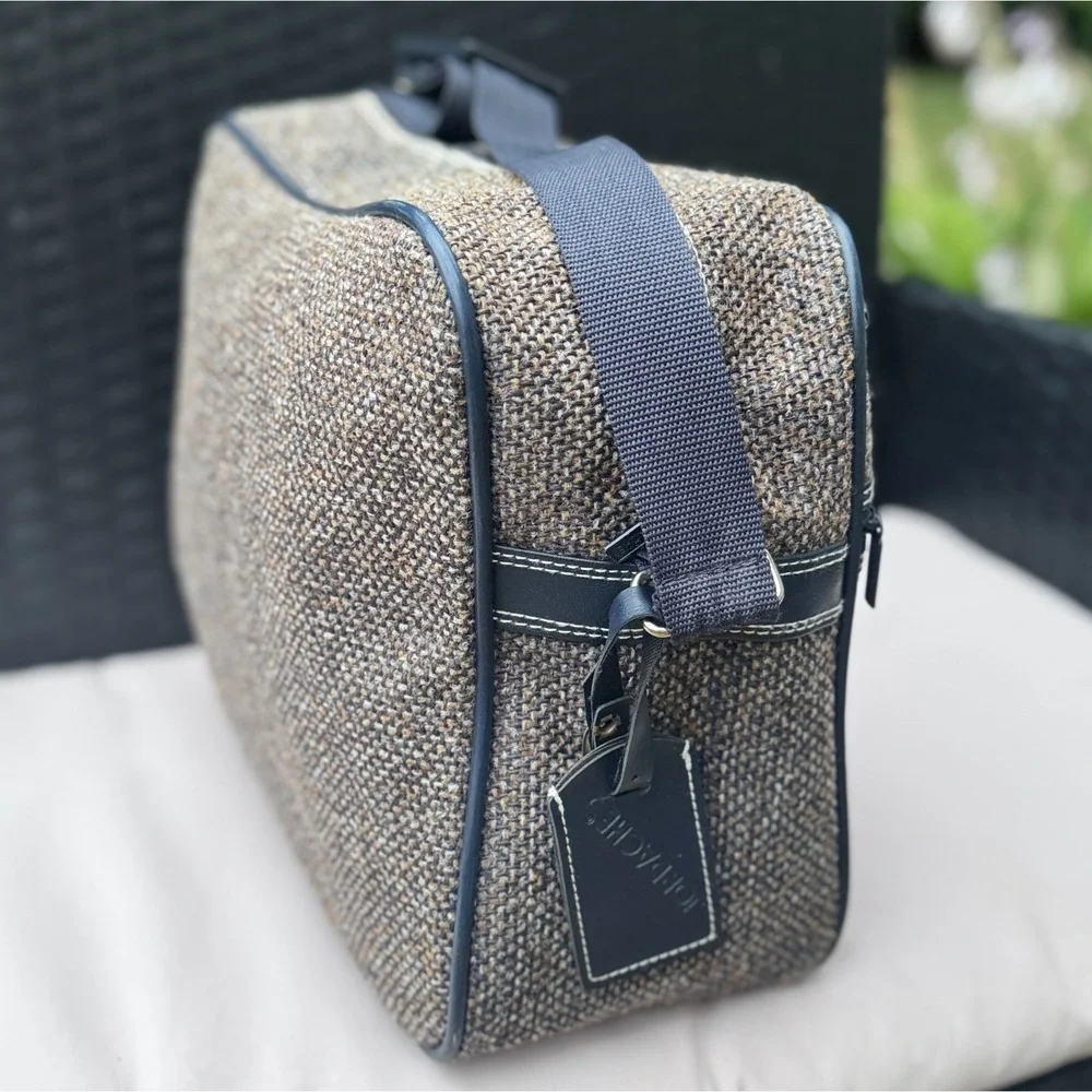 Vintage JORDACHE Brown Navy Tweed Travel Messenger Carry On Shoulder Bag Luggage